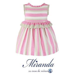 MIRANDA TEXTIL | Pink | LINEN BLEND STRIPED DRESS